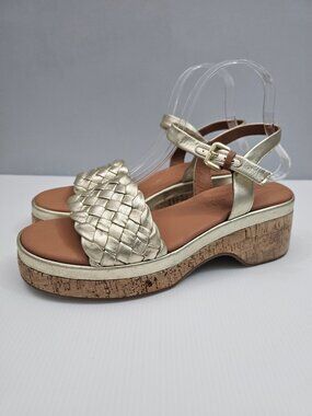 Gentle Souls Dorris Platform Sandal Womens 9.5 Light Gold Woven Leather Cork